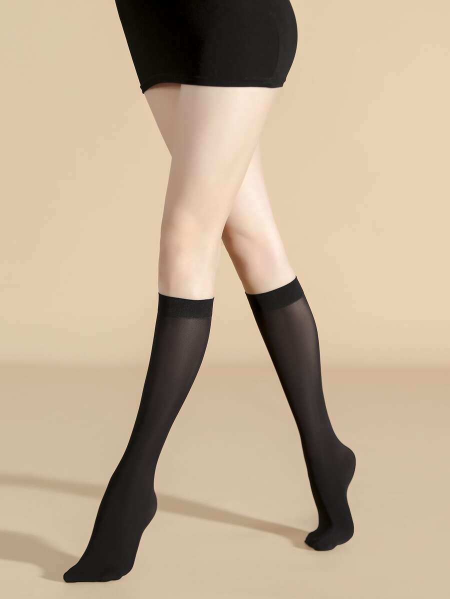 Calcetines Lisos Sobre La Pantorrilla - Negro - Ver 1