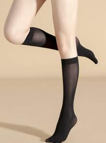 Calcetines Lisos Sobre La Pantorrilla - Negro - Ver 2