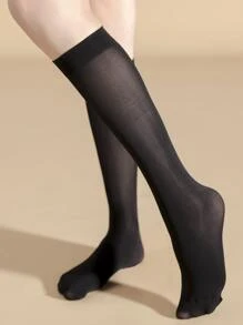 Calcetines Lisos Sobre La Pantorrilla - Negro - Ver 5