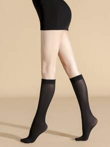 Calcetines Lisos Sobre La Pantorrilla - Negro - Ver 6