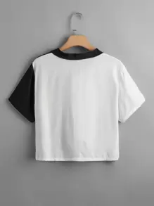 SHEIN EZwear 大碼拼色紐扣襯衫 - 黑與白 - 查看 2