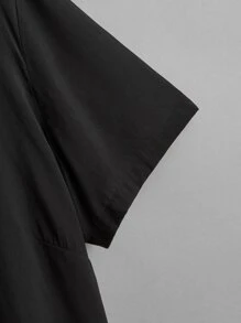 SHEIN EZwear 大碼拼色紐扣襯衫 - 黑與白 - 查看 3