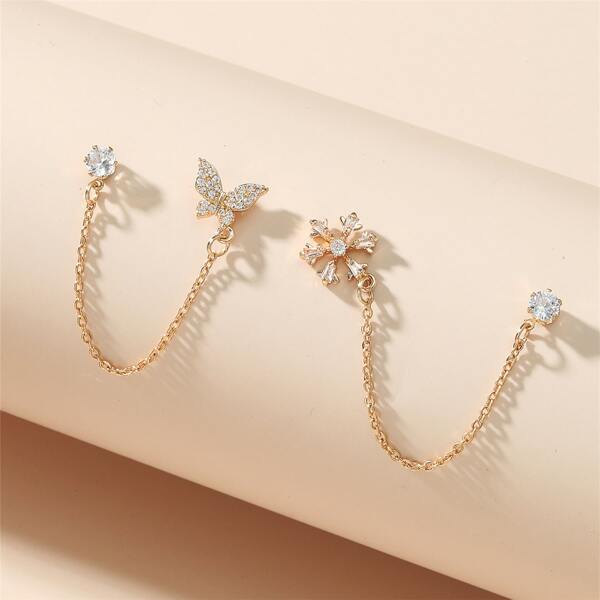 

2pcs Zircon Decor Earrings, Gold