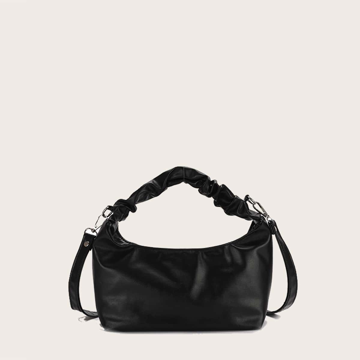 

Solid Ruched Strap Satchel Bag, Black