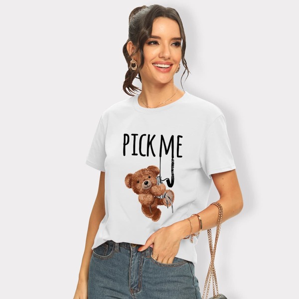 

Slogan & Bear Print Tee, White