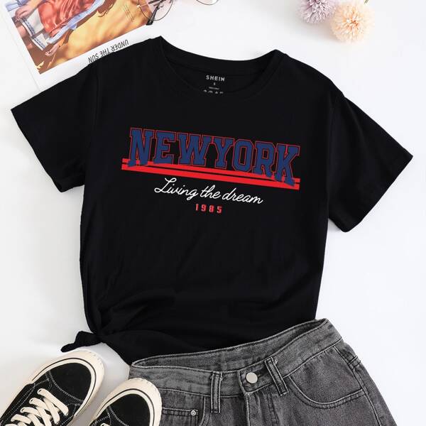 

Letter Graphic Short Sleeve Tee, Black