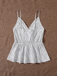 Breezaya 滿版圖案褶邊吊帶上衣 - 白色 - 查看 2