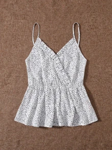 Breezaya 滿版圖案褶邊吊帶上衣 - 白色 - 查看 3