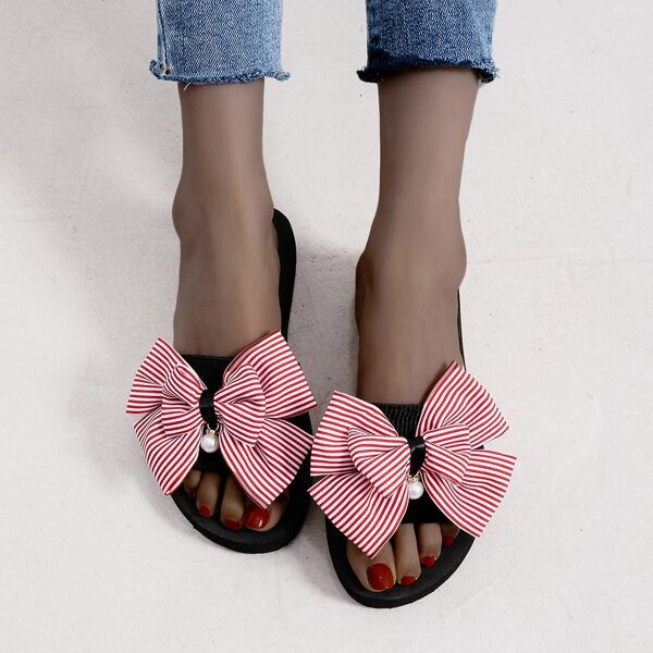 

Striped Bow Decor Slides, Red and white