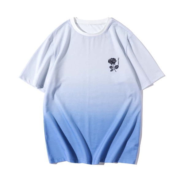 

Men Floral And Letter Graphic Ombre Tee, Blue