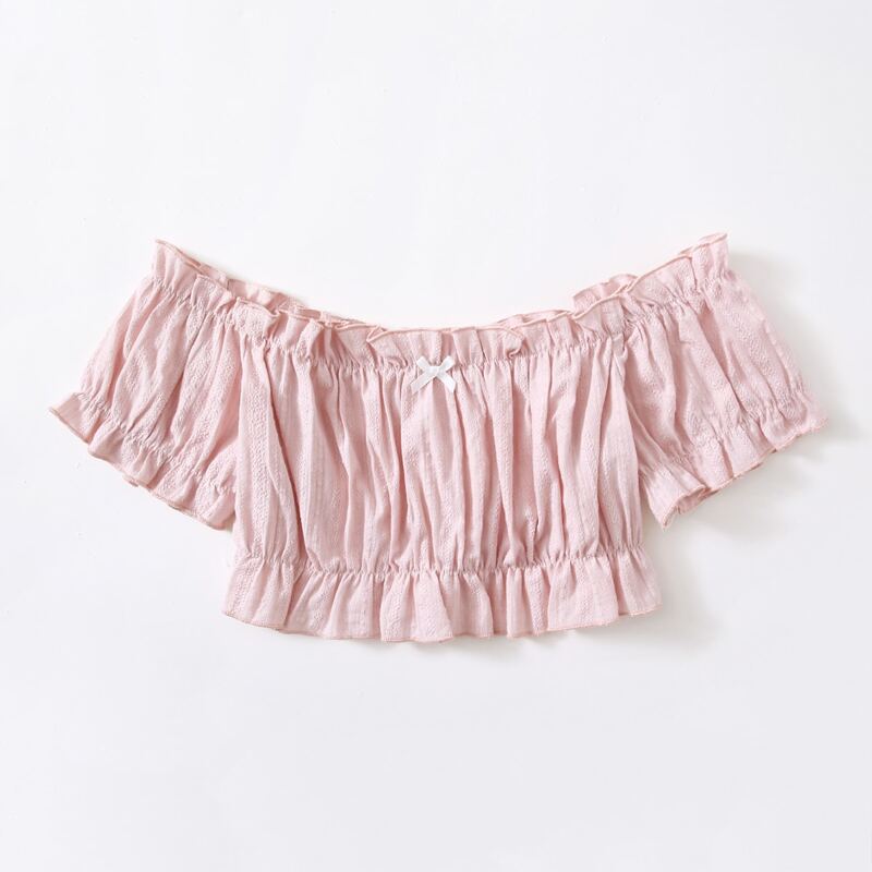 

Frill Trim Ruched Crop Top, Baby pink