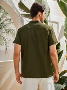 Manfinity Camisa bajo con abertura con botón - Verde militar - Ver 2