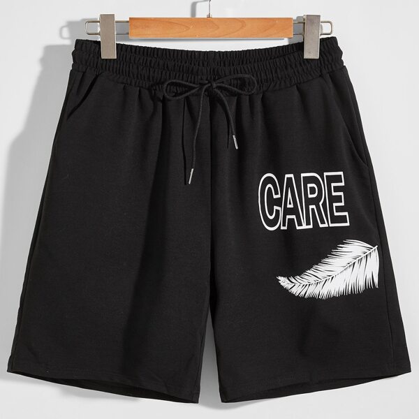 

Men Letter Graphic Drawstring Shorts, Black