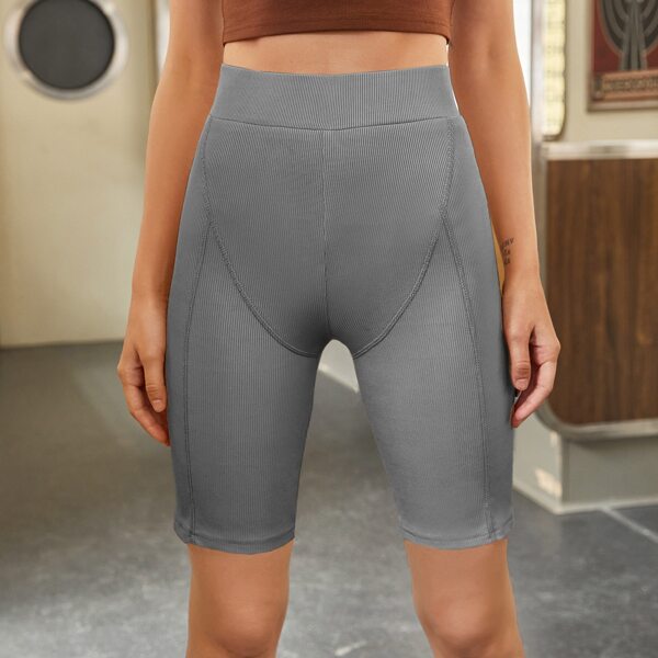 

High Waist Rib-knit Biker Shorts, Grey