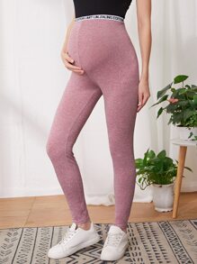 SHEIN 孕婦裝字母圖案細帶緊身褲 - 藕粉色 - 查看 1