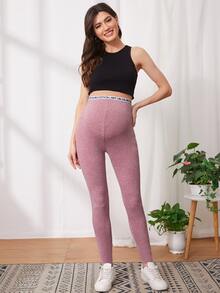 SHEIN 孕婦裝字母圖案細帶緊身褲 - 藕粉色 - 查看 3