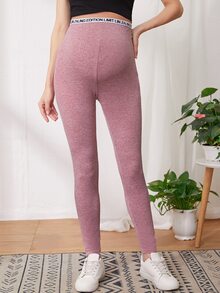 SHEIN 孕婦裝字母圖案細帶緊身褲 - 藕粉色 - 查看 4