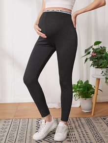 SHEIN 孕婦裝字母圖案細帶緊身褲 - 黑色 - 查看 5