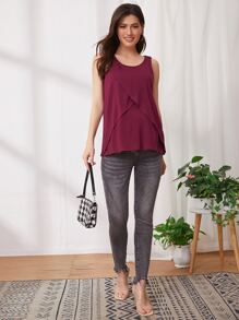 SHEIN Maternity Lift Up Nursing Tank Top - Maroon - View 3