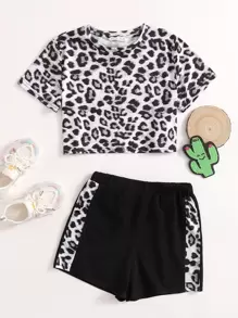 SHEIN Conjuntos para niñas Leopardo Deportivo - Multicolor - Ver 1