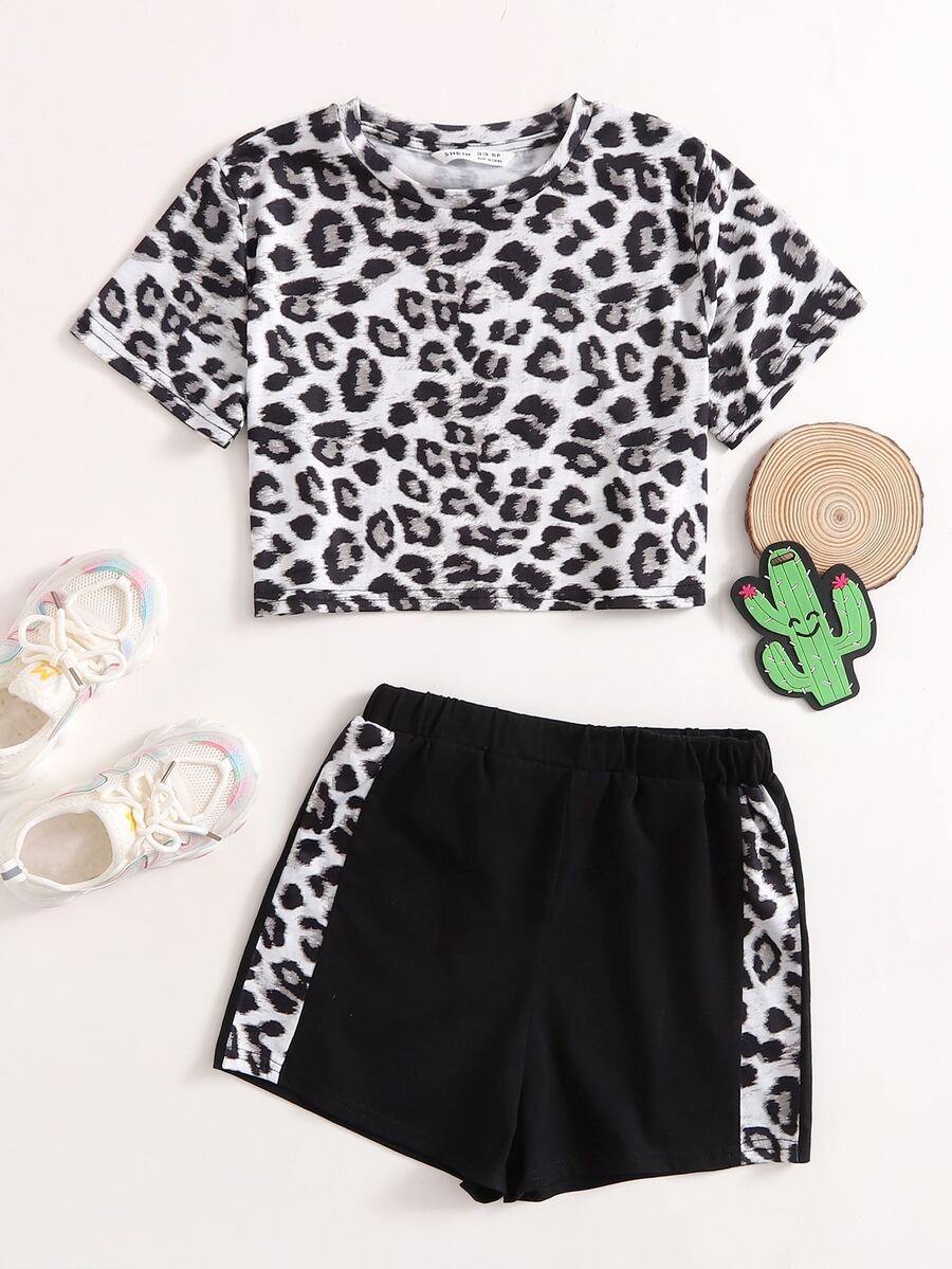 SHEIN Conjuntos para niñas Leopardo Deportivo - Multicolor - Ver 1