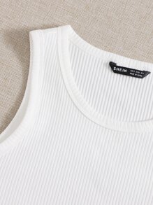 SHEIN EZwear Asymmetrical Hem Rib-knit Crop Tank Top - White - View 4