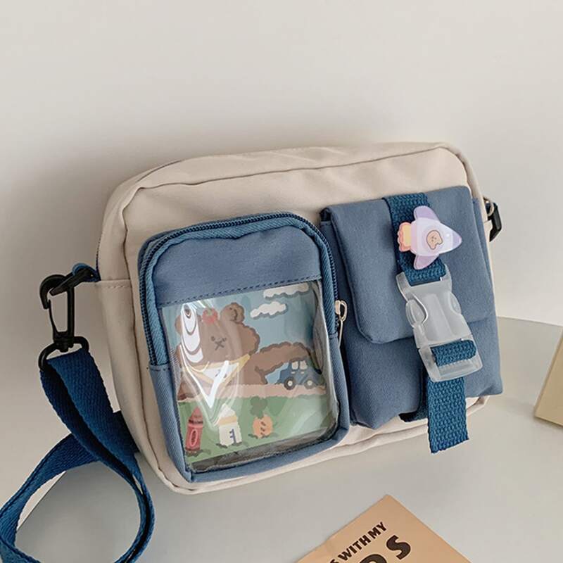 

Colorblock Cartoon Crossbody Bag, Blue