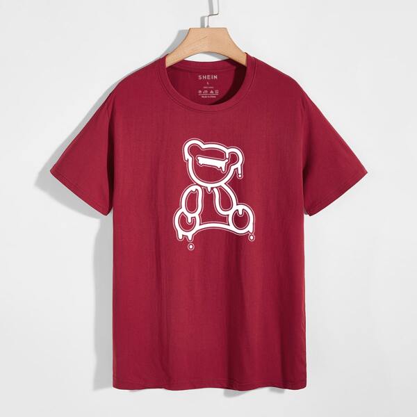 

Men Bear Graphic Short Sleeve Tee, Burgundy