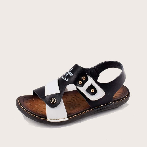 

Boys Color Block Sport Sandals, Black and white