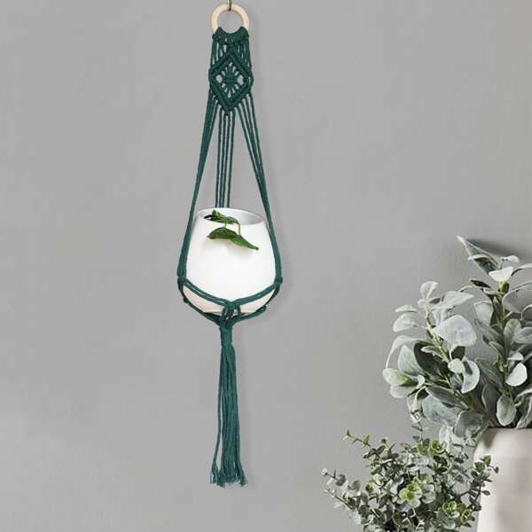 

1pc Macrame Plant Hanger, Green