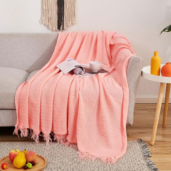 

1pc Solid Color Tassel Throw, Pink