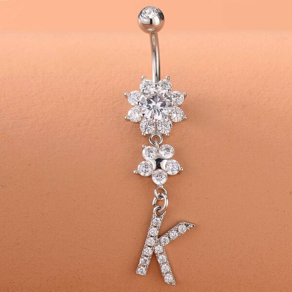 

Rhinestone Decor Belly Ring, Silver