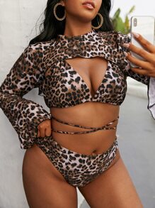 Plus Size Leopard Print Bikini Summer Beach - Multicolor - View 1