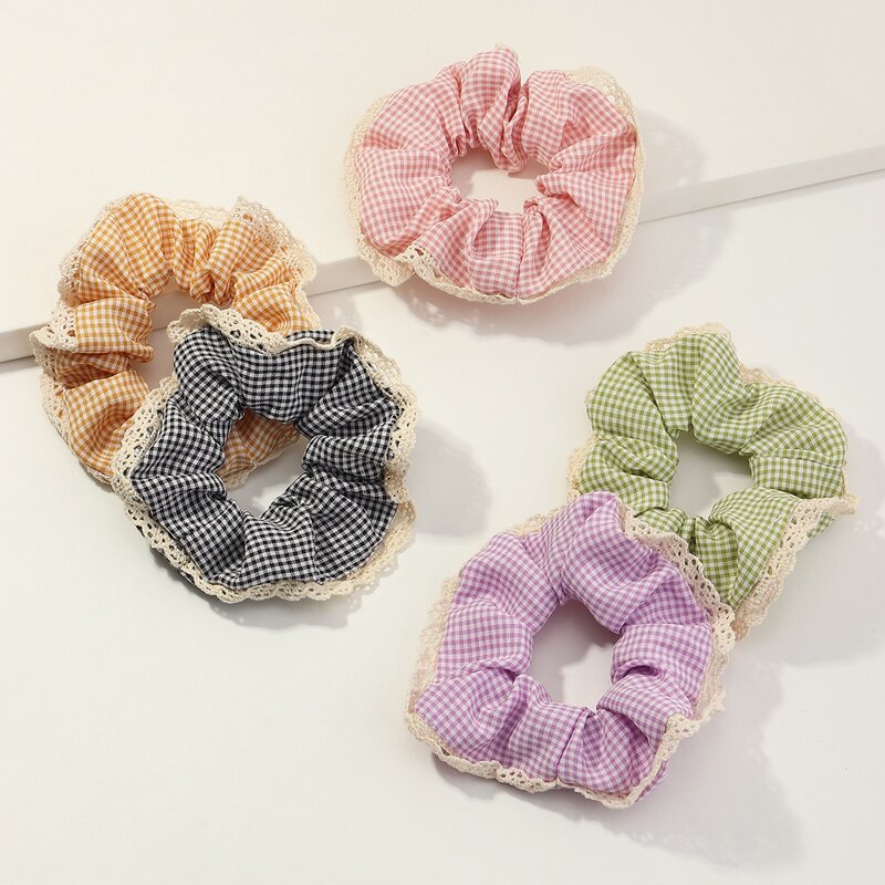 

5pcs Plaid Scrunchie, Multicolor