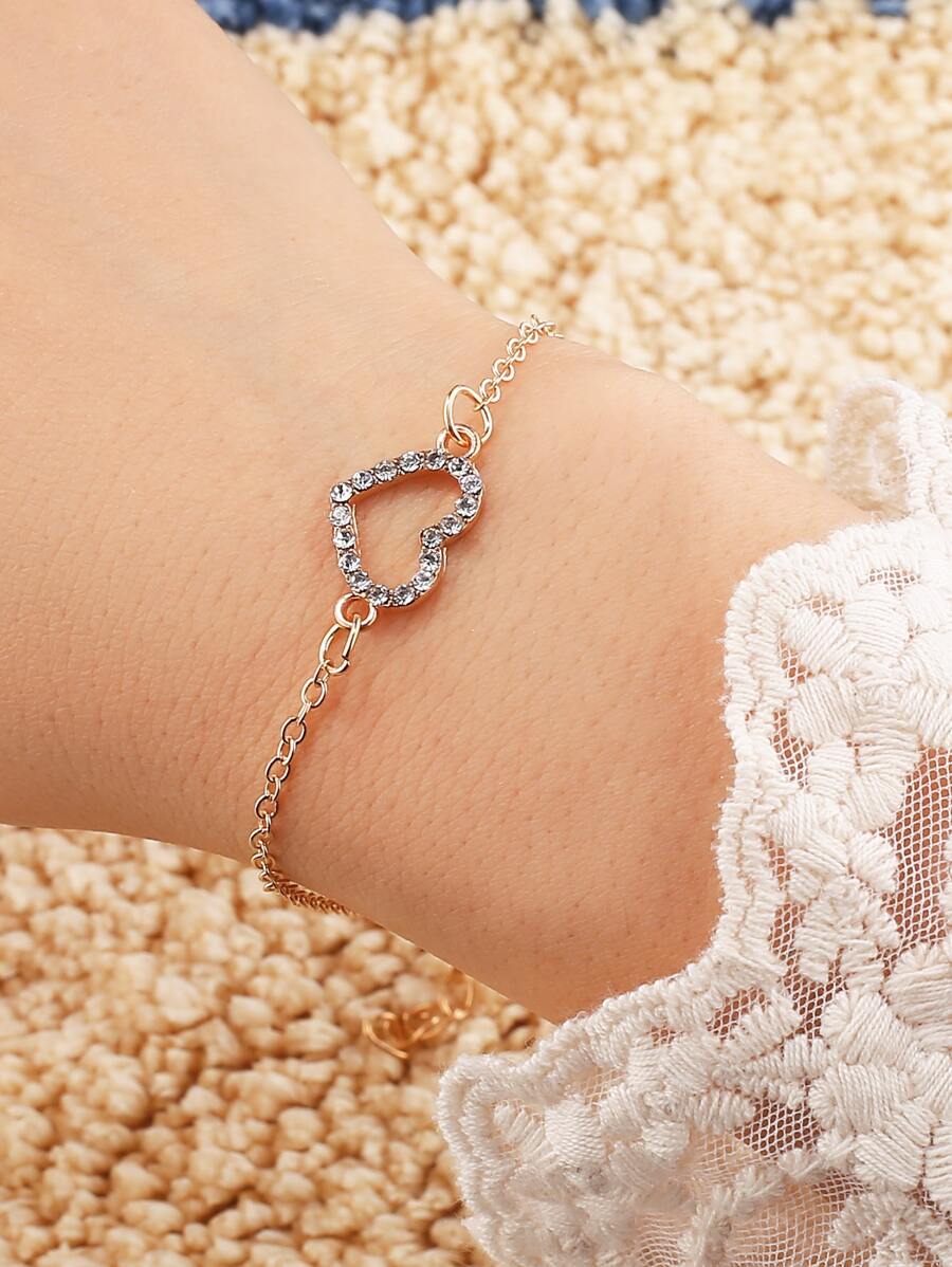 Vòng tay chi tiết hình trái tim - Vàng - Xem 1