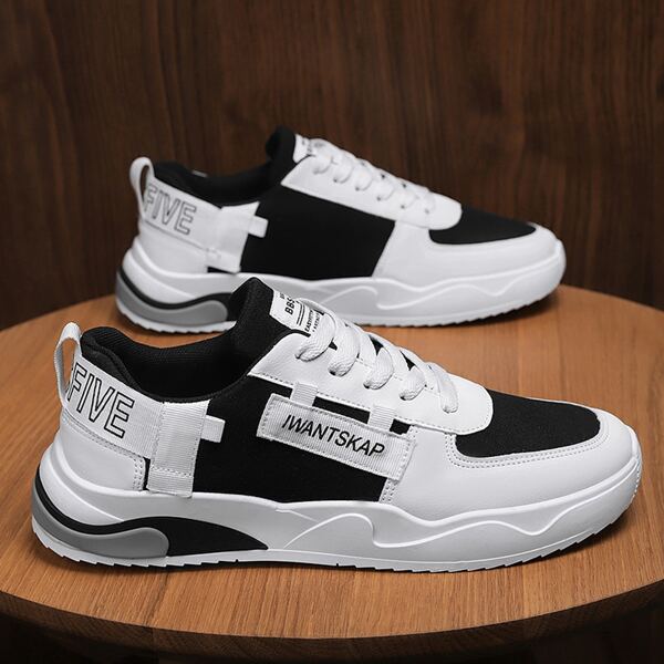 

Men Letter Patch Lace-up Front Skate Shoes, Black and white