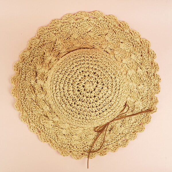 

Bow Knot Decor Straw Hat, Khaki