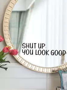 1pc 8.6*2.7inch PVC Mirror Sticker, You Look Good Print Wall Sticker For Bathroom, Living Room Decor Gifts Birthday Graduation - Black - View 3