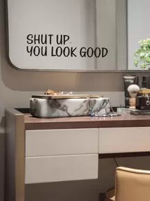 1pc 8.6*2.7inch PVC Mirror Sticker, You Look Good Print Wall Sticker For Bathroom, Living Room Decor Gifts Birthday Graduation - Black - View 9