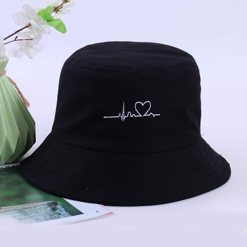 

Heart Embroidery Bucket Hat, Black