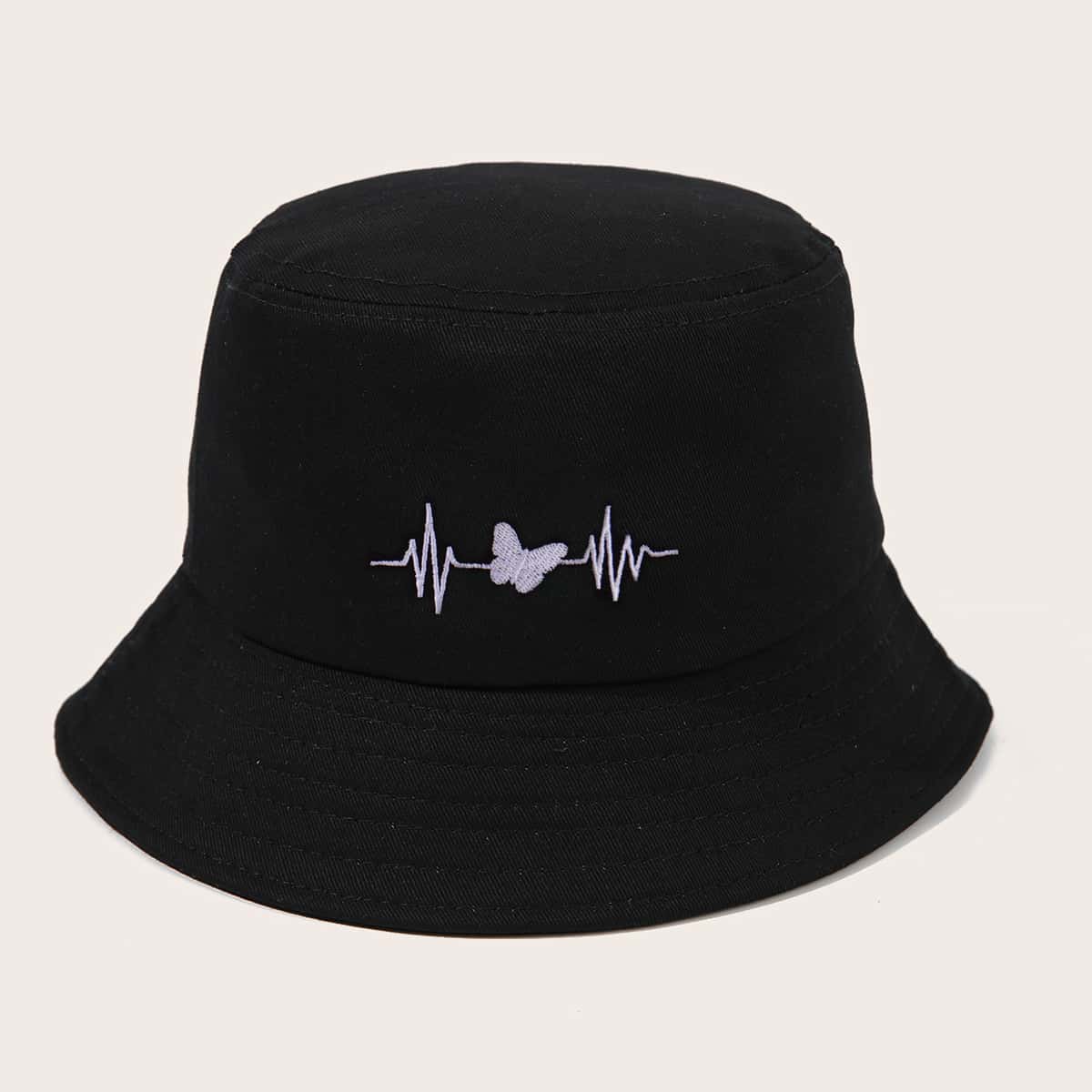 

Butterfly Embroidery Bucket Hat, Black
