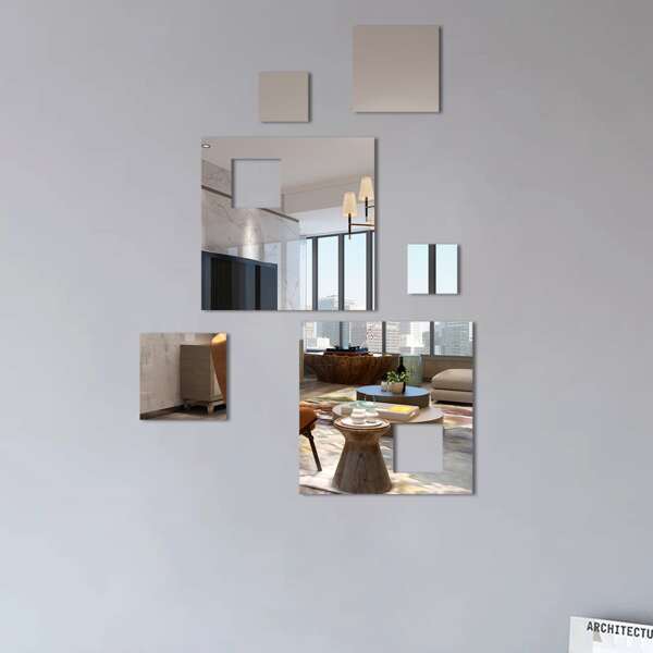 

6pcs Square Mirror Surface Wall Sticker, Silver