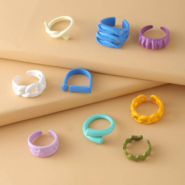 

9pcs Solid Ring, Multicolor