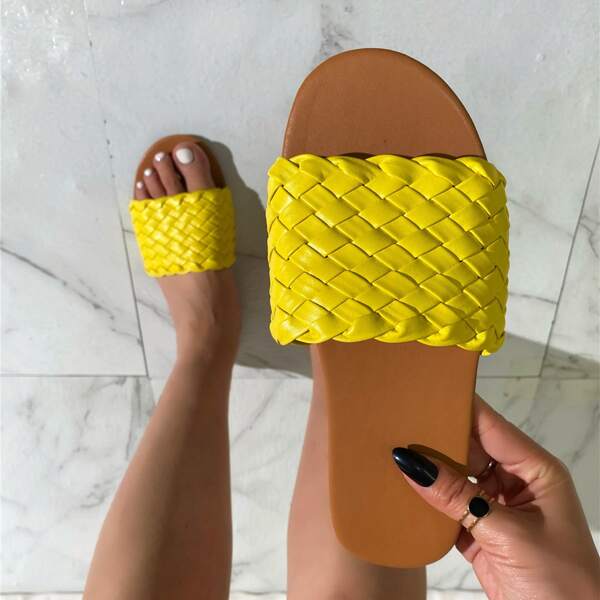 

Minimalist Braided Design Slide Sandals, Yellow