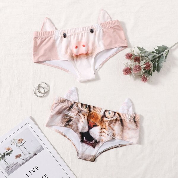 

2pack Animal Pattern Panty Set, Multicolor