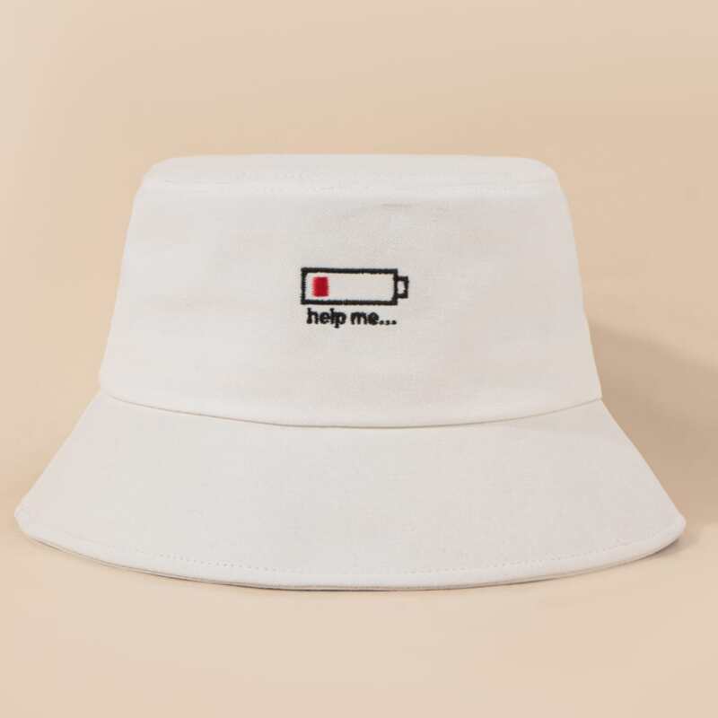 

Battery Embroidery Bucket Hat, White