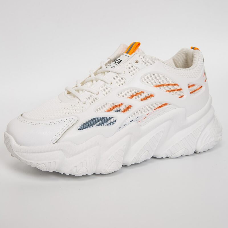 

Striped Lace-up Mesh Chunky Sneakers, Beige
