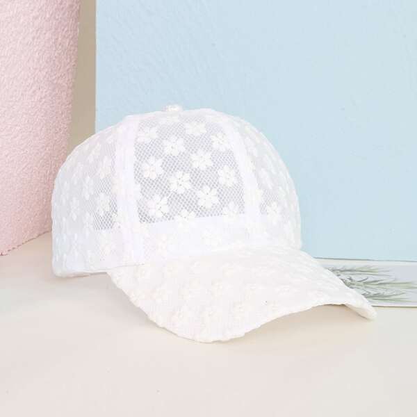 

Floral Embroidery Baseball Cap, White