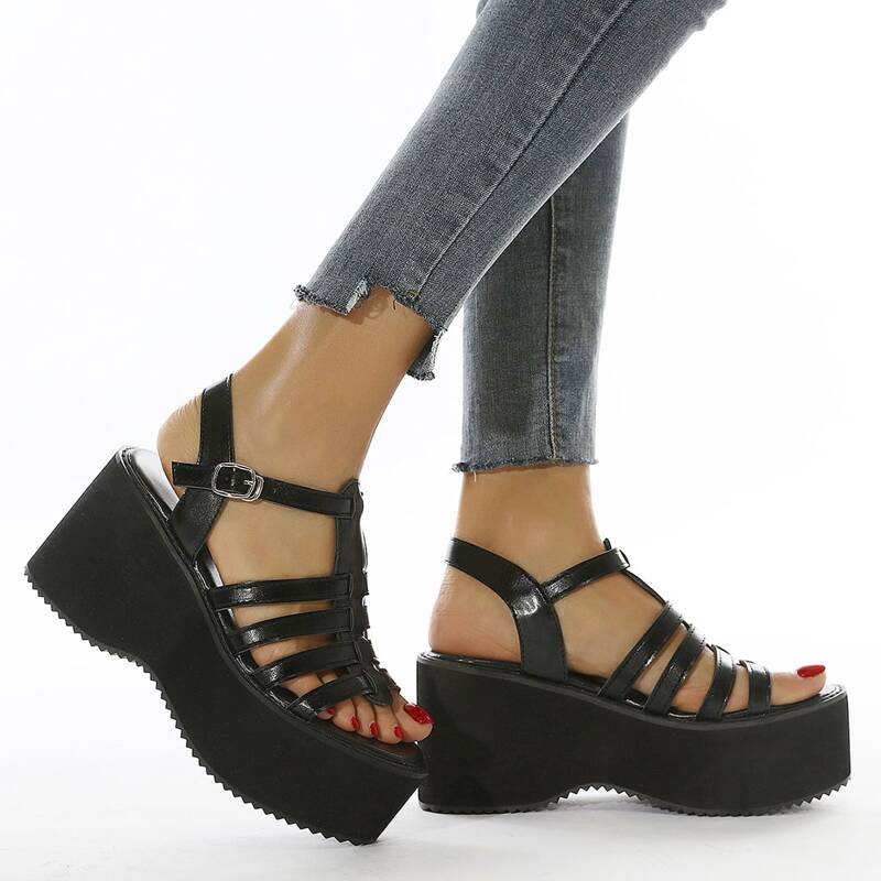 

Ankle Strap Wedge Sandals, Black
