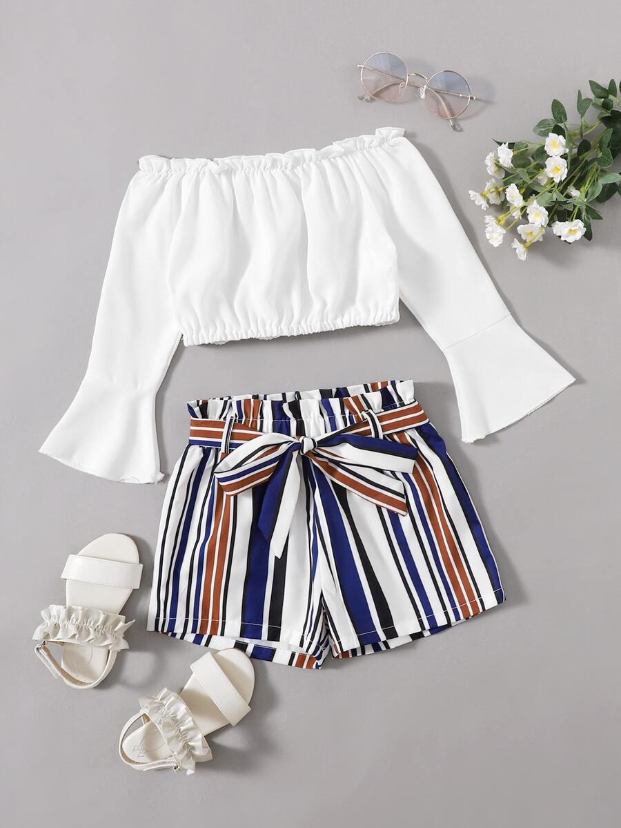 Outfits dos piezas para niña pequeña Cinta A rayas Bohemio - Multicolor - Ver 1